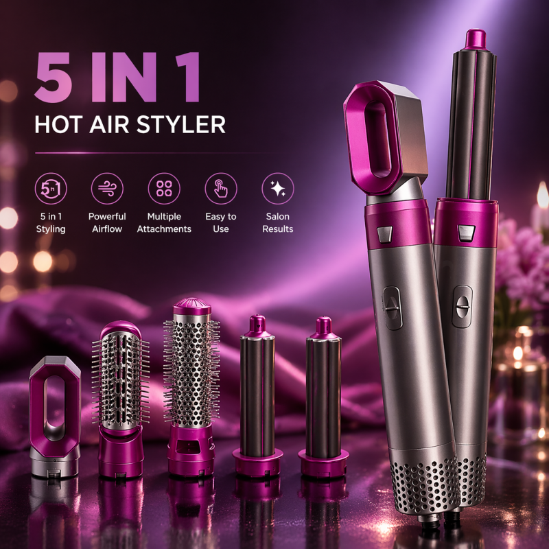 5 in 1 Hair Styler multi-function Professional Styling Tool hair dryer, hair curler, hot air comb, hair straightener