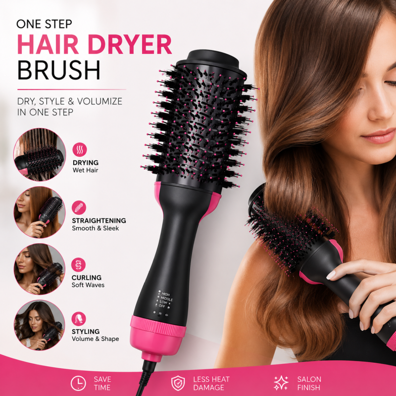 3-in-1 One Step Hot Air Straightener Brush for Hair Dryer and Styler