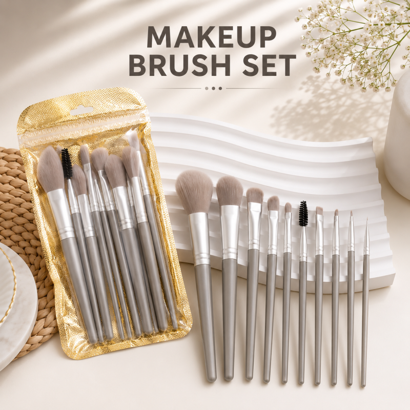 12pcs/Set Professional Makeup Brush Set, Silver Cosmetics Tools For Foundation, Blush, Eyebrow, Concealer, Liquid Mixing, Etc. Essential For Beginners And Makeup Artists