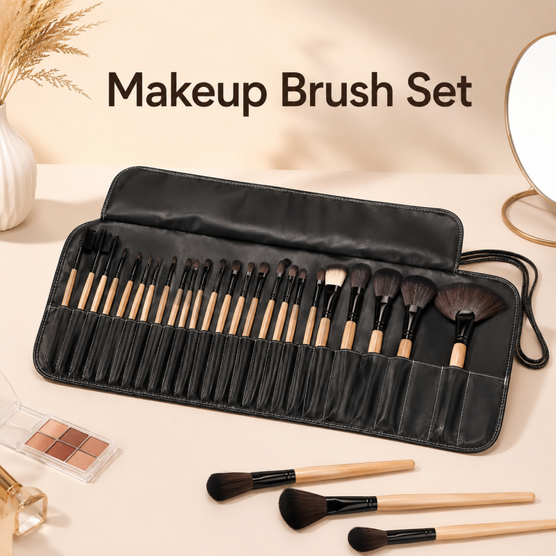24 Pcs Professional Makeup Eyebrow Shadow Cosmetic Brush Set Kit With Pouch - Image 2
