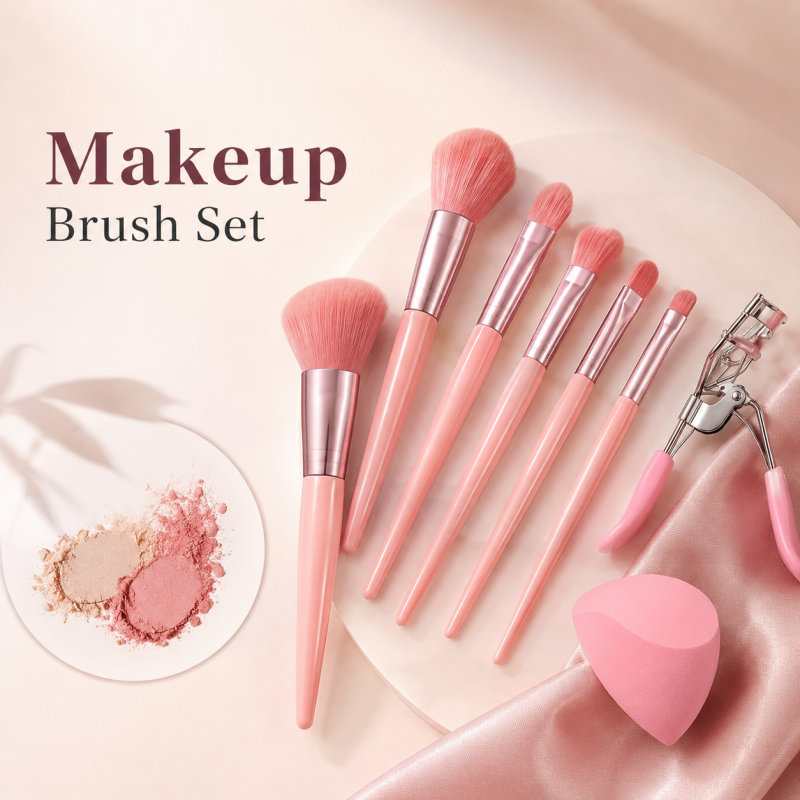pack of 6 Makeup Brush Mixed Set Concealer Brushes Blush Brush Eye Shadow Eyelash Curler Beauty Sponge Makeup Tools - Image 3