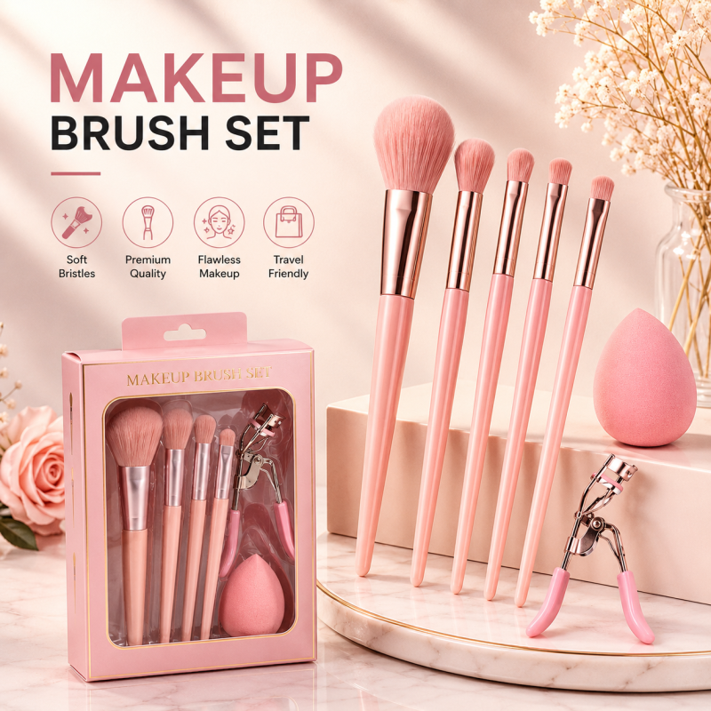 pack of 6 Makeup Brush Mixed Set Concealer Brushes Blush Brush Eye Shadow Eyelash Curler Beauty Sponge Makeup Tools